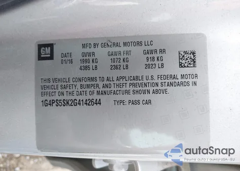 2016 Buick Verano Leather Group из США, поврежденный, VIN 1G4PS5SK2G4142644